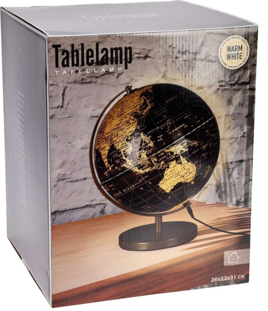 Wereldbol Met Licht - Usb - 31Cm - Zwart