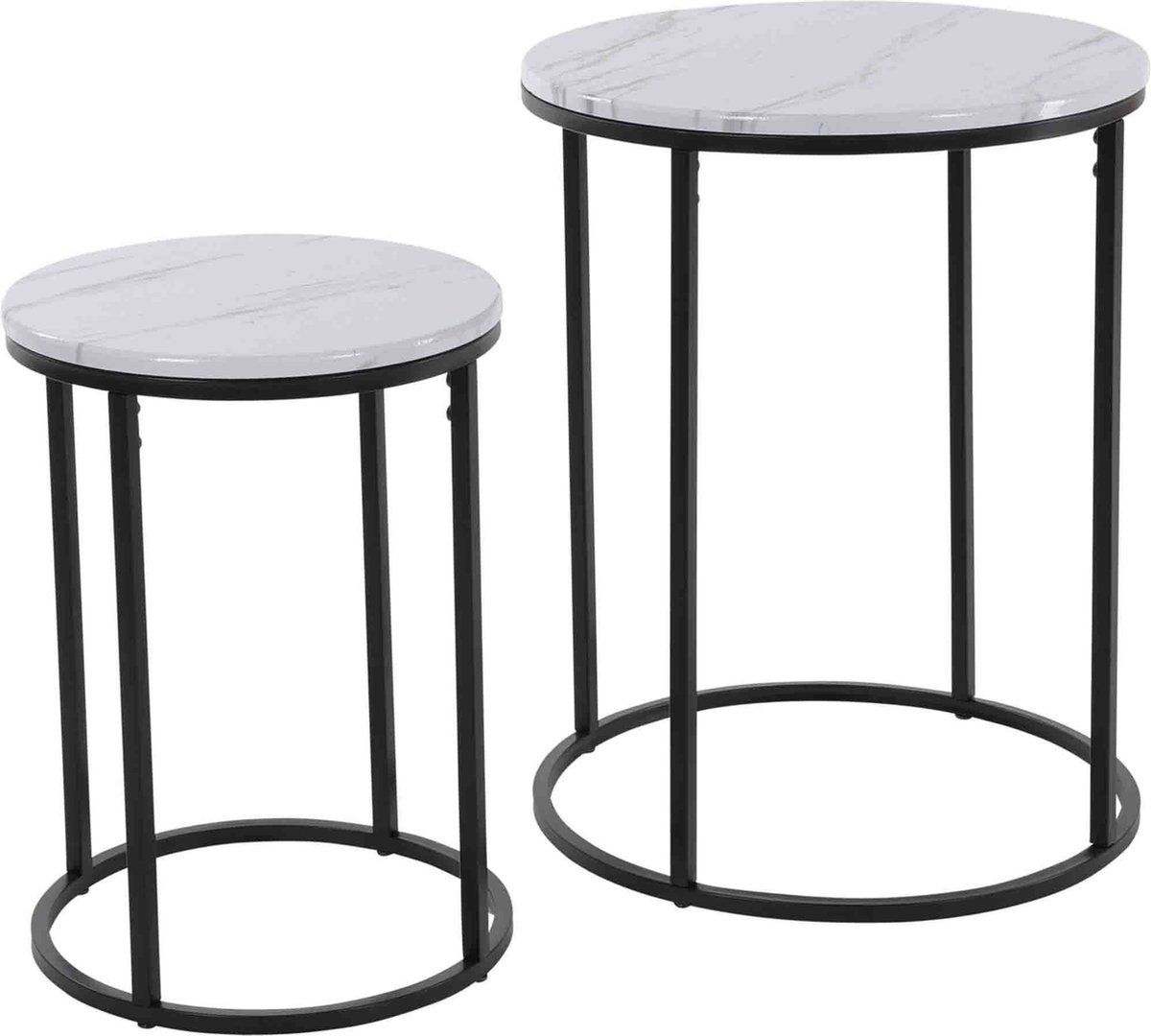 Trends4You Bijzettafels - Marmerlook - Wit - 40Xh50 En 30Xh40 Cm