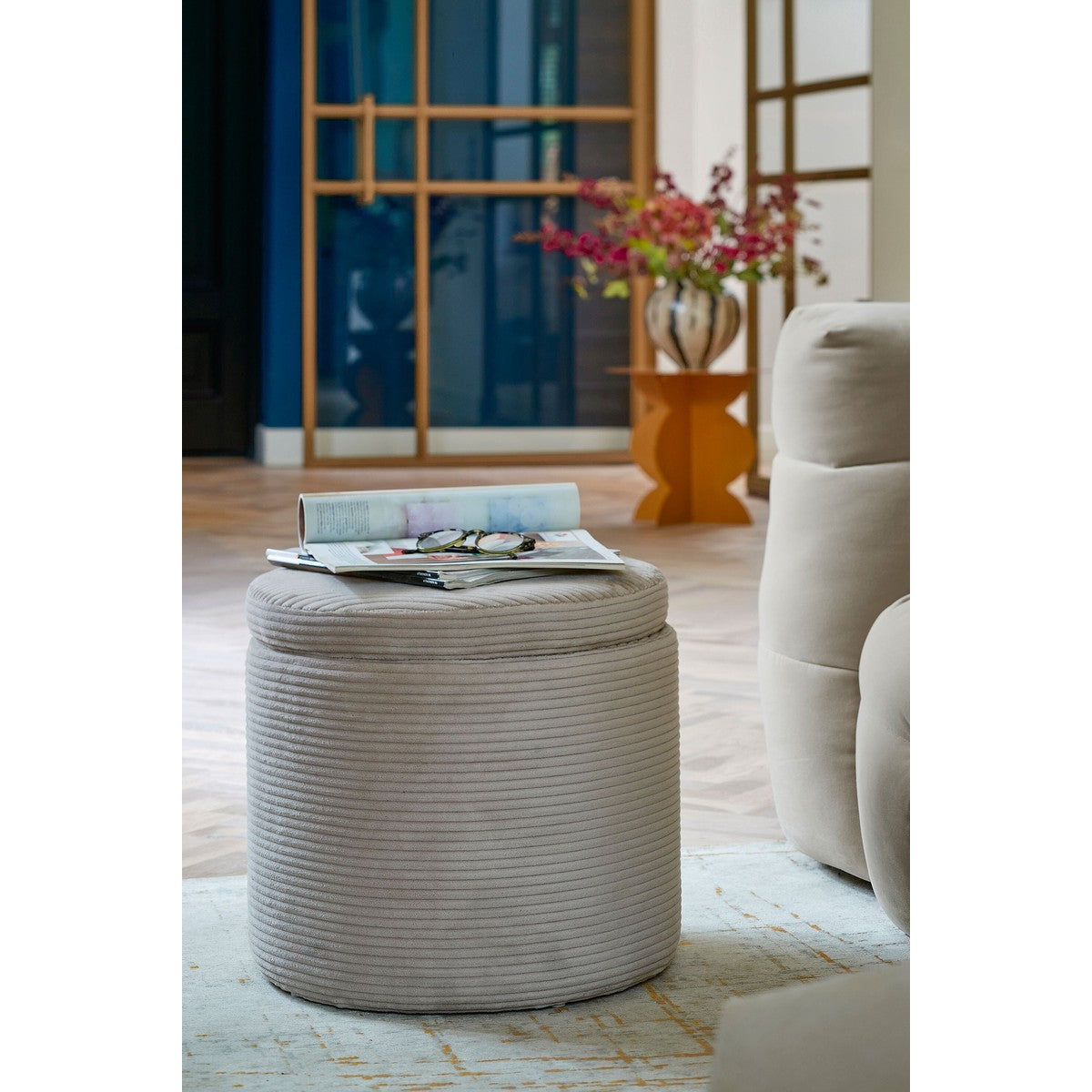 Pouffe With Storage - H41 X Ø42 Cm - Off-White